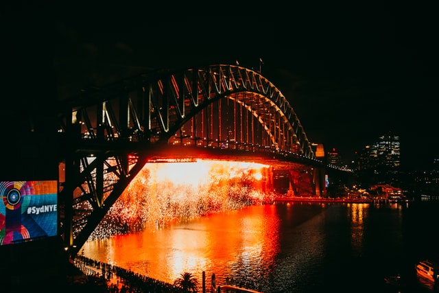 effetto cascata dei fuochi d'artificio del capodanno a sydney